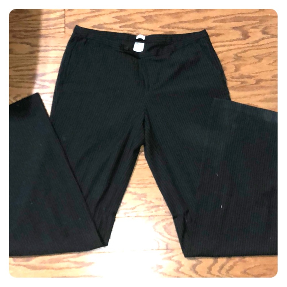 Black and gray pinstriped dress pants
